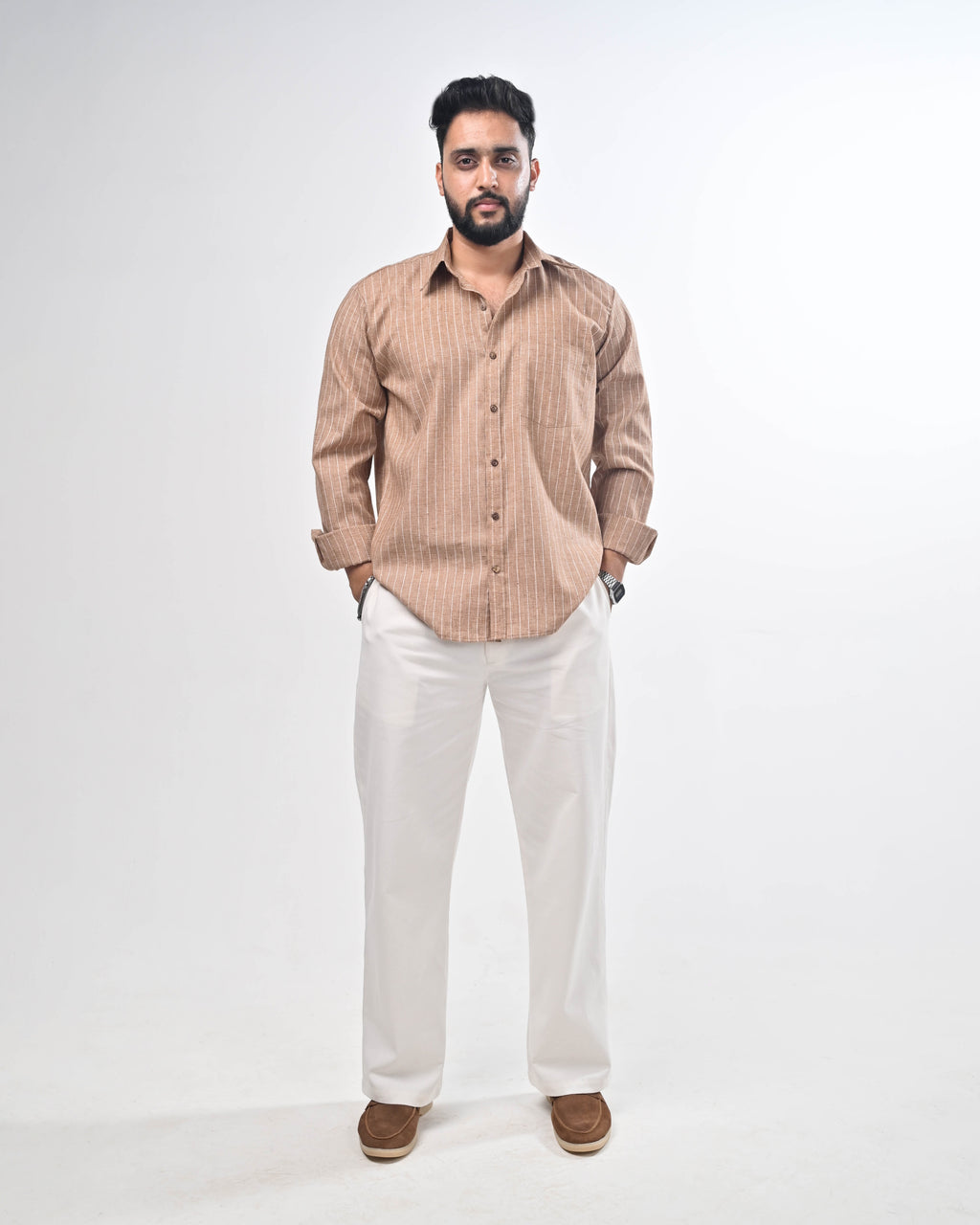 Māti Shirt – Pinstripe Cotton Linen (Unisex)