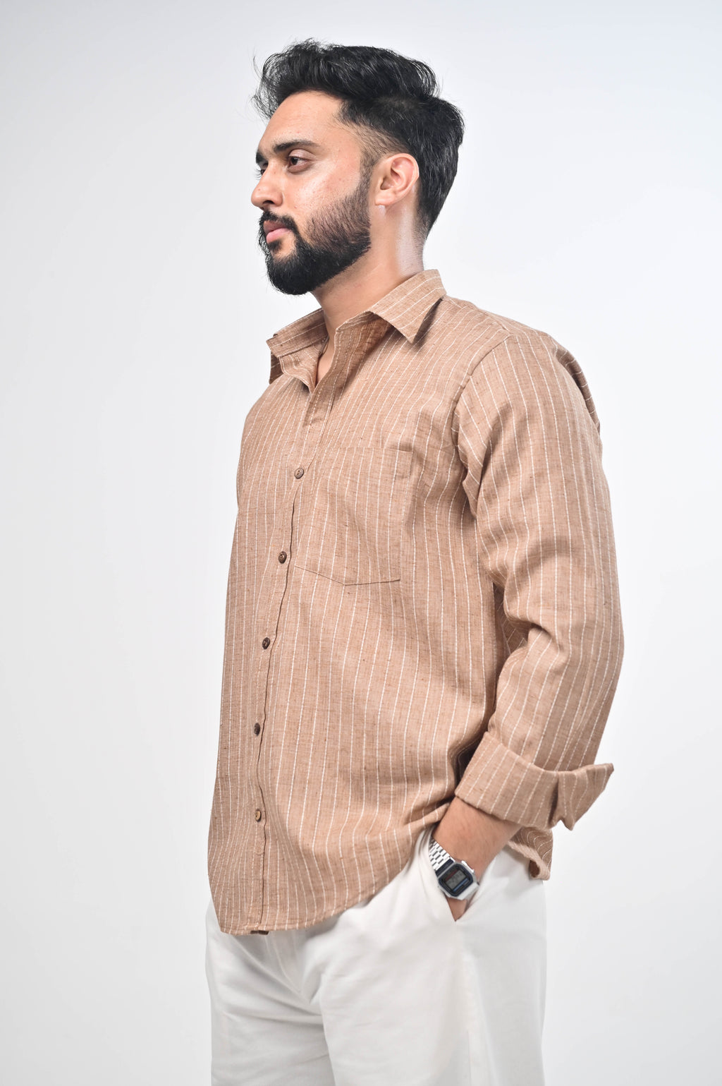 Māti Shirt – Pinstripe Cotton Linen (Unisex)