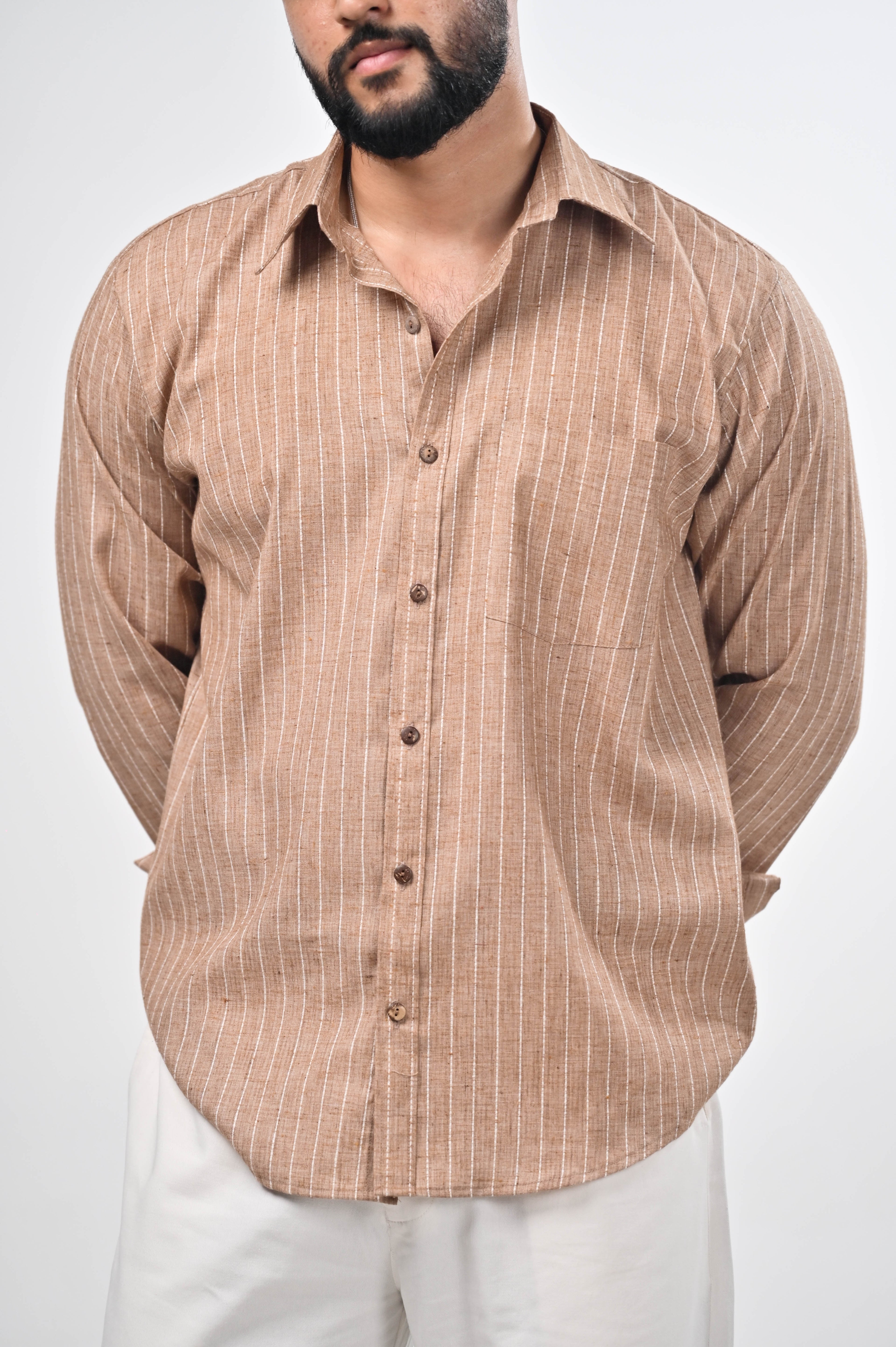Māti Shirt – Pinstripe Cotton Linen (Unisex)