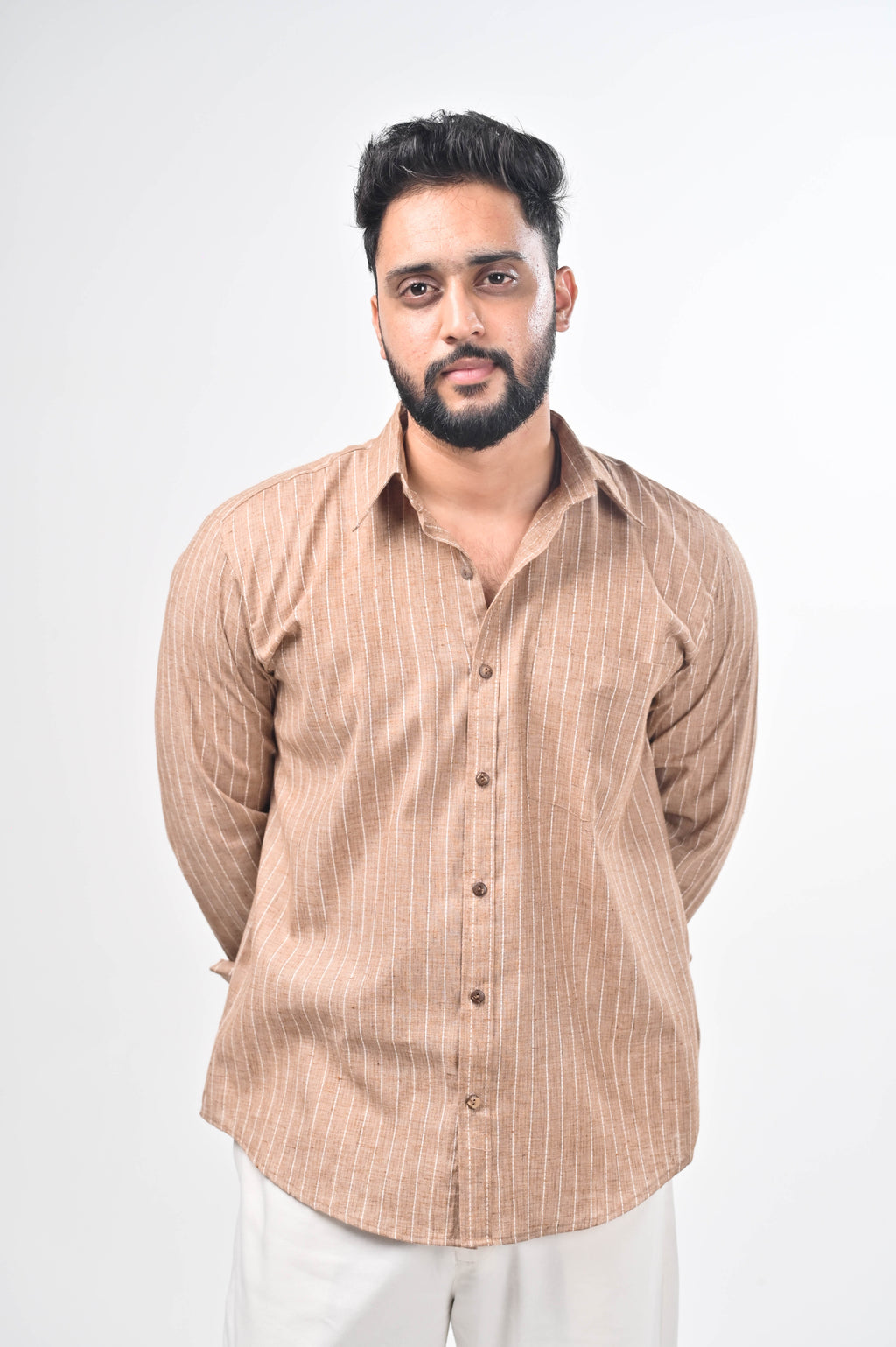 Māti Shirt – Pinstripe Cotton Linen (Unisex)