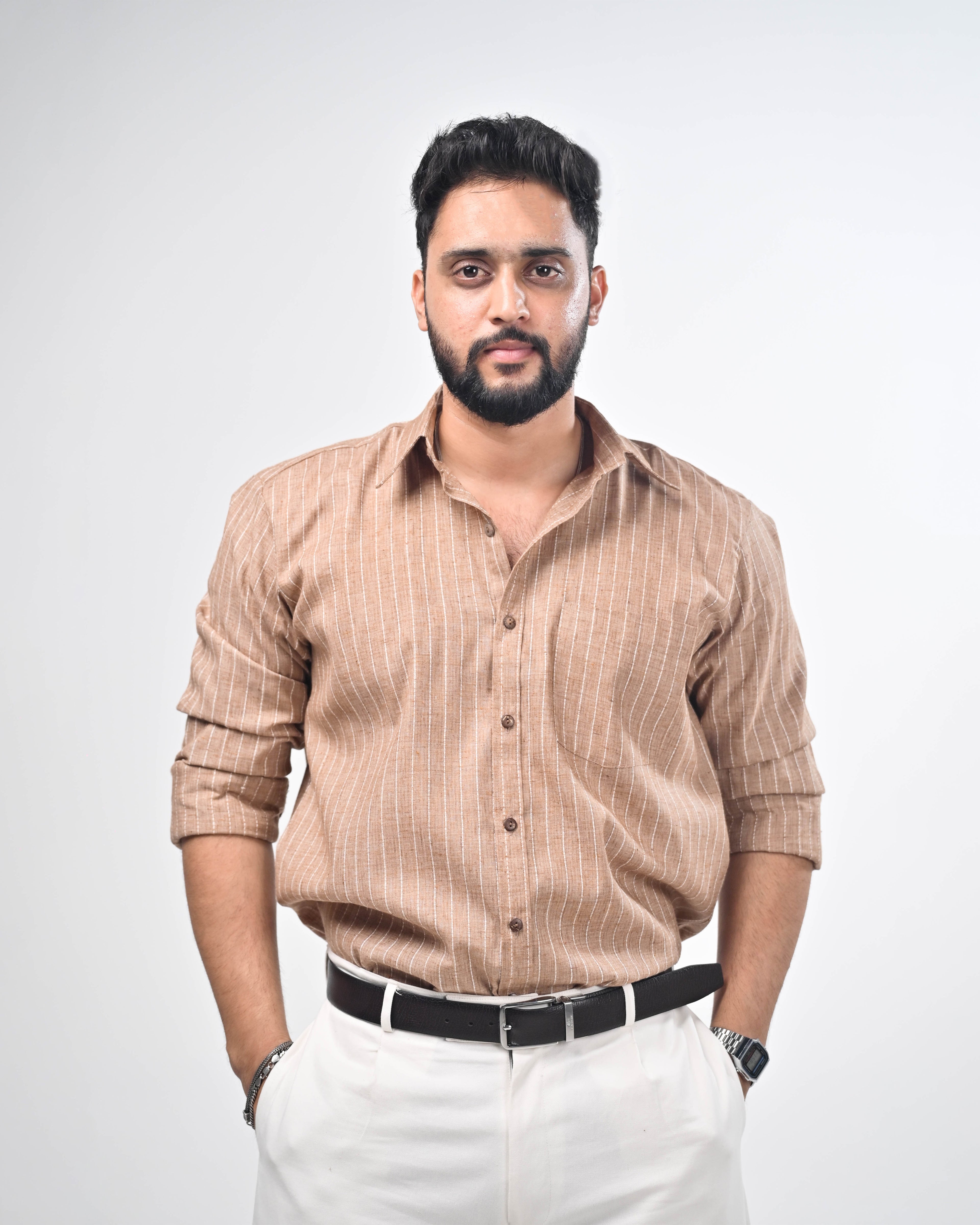 Māti Shirt – Pinstripe Cotton Linen (Unisex)