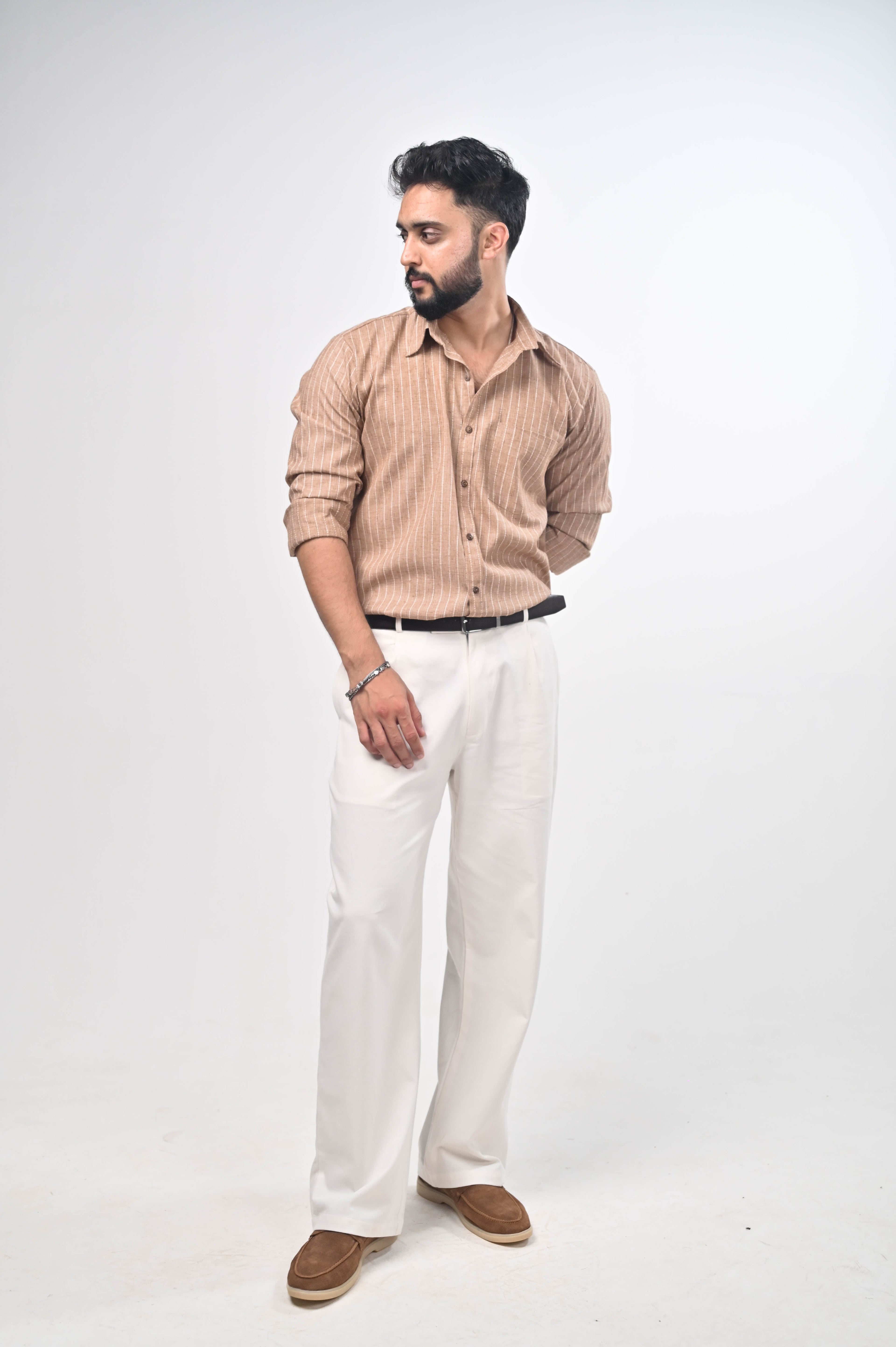 Māti Shirt – Pinstripe Cotton Linen (Unisex)