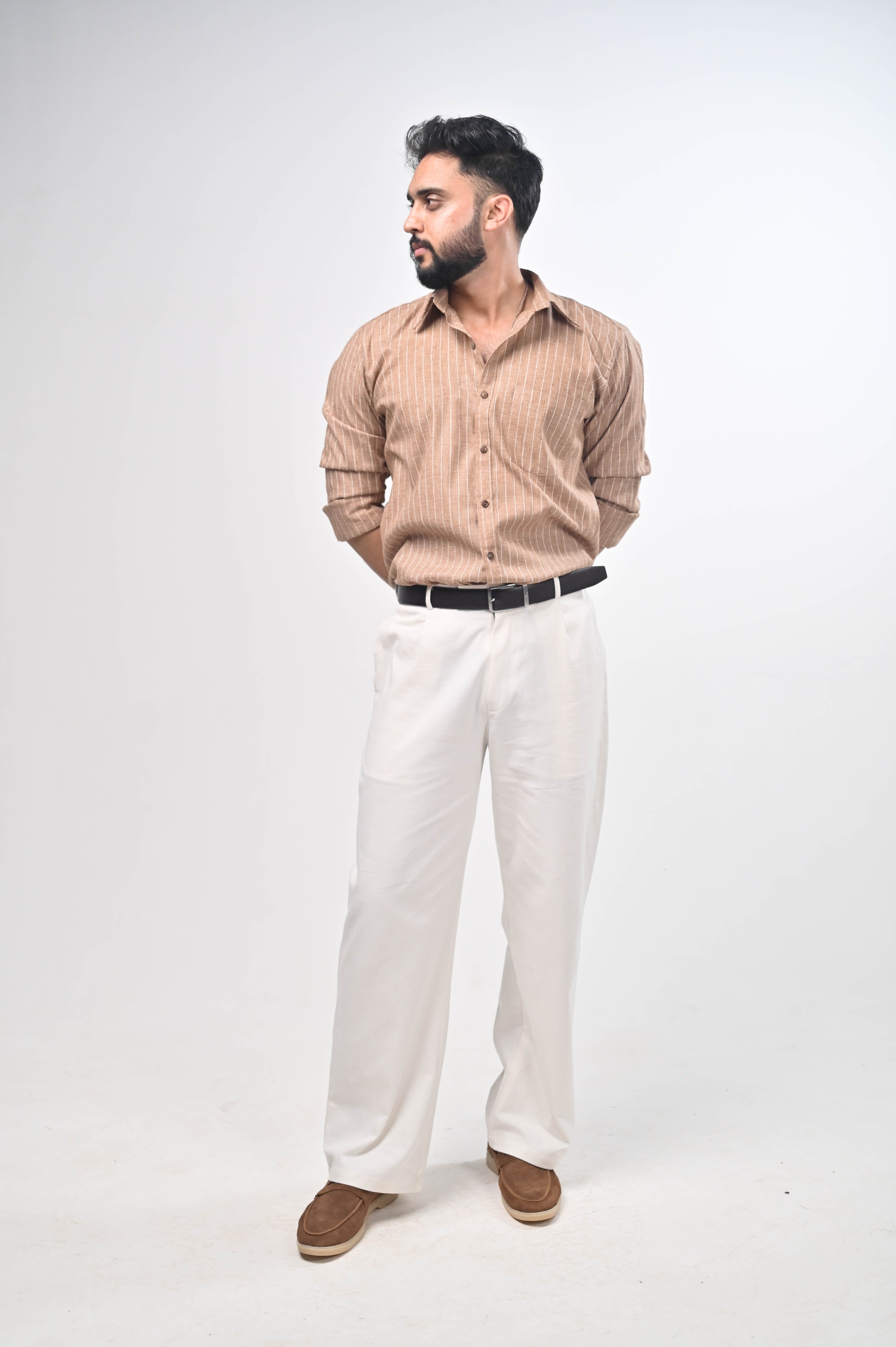 Māti Shirt – Pinstripe Cotton Linen (Unisex)