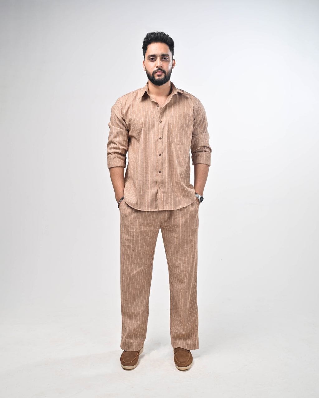 Māti Co-ord Set - Pinstripe Cotton Linen (Unisex)