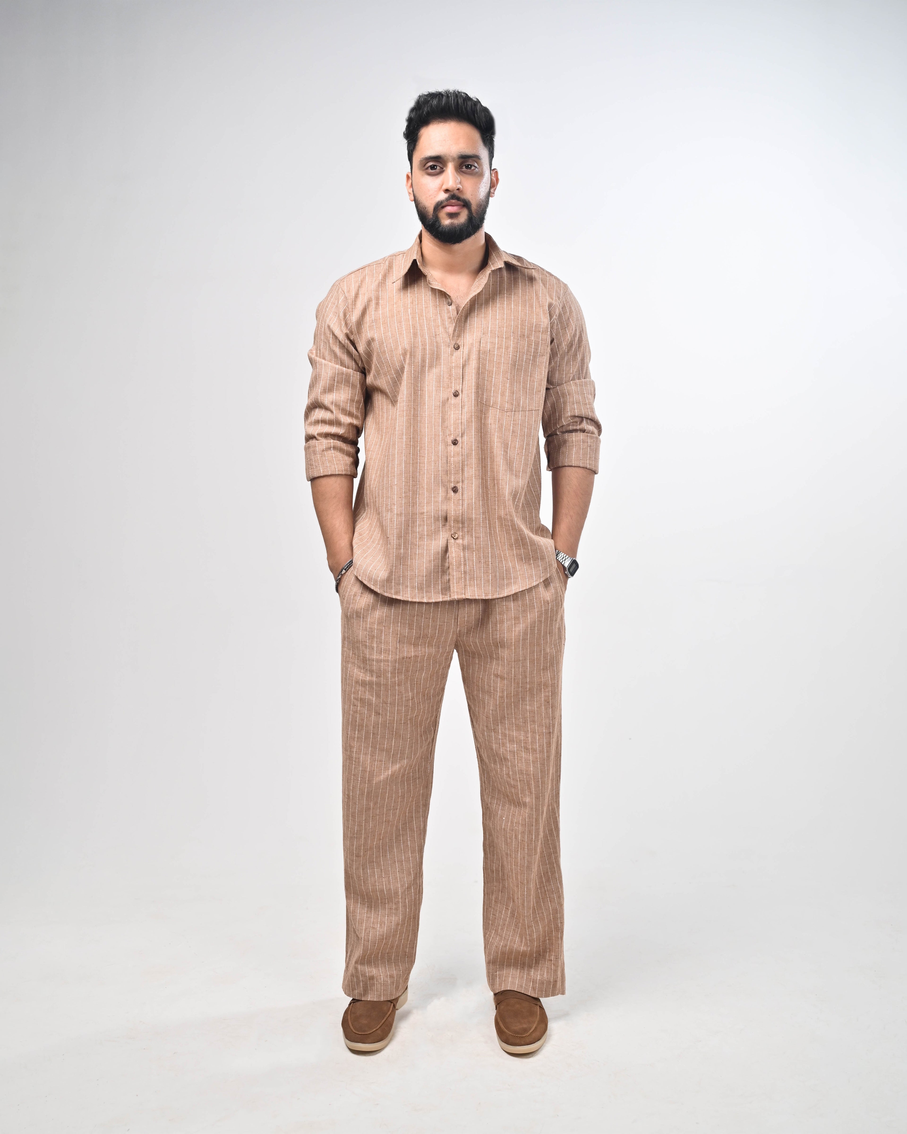 Māti Co-ord Set - Pinstripe Cotton Linen (Unisex)