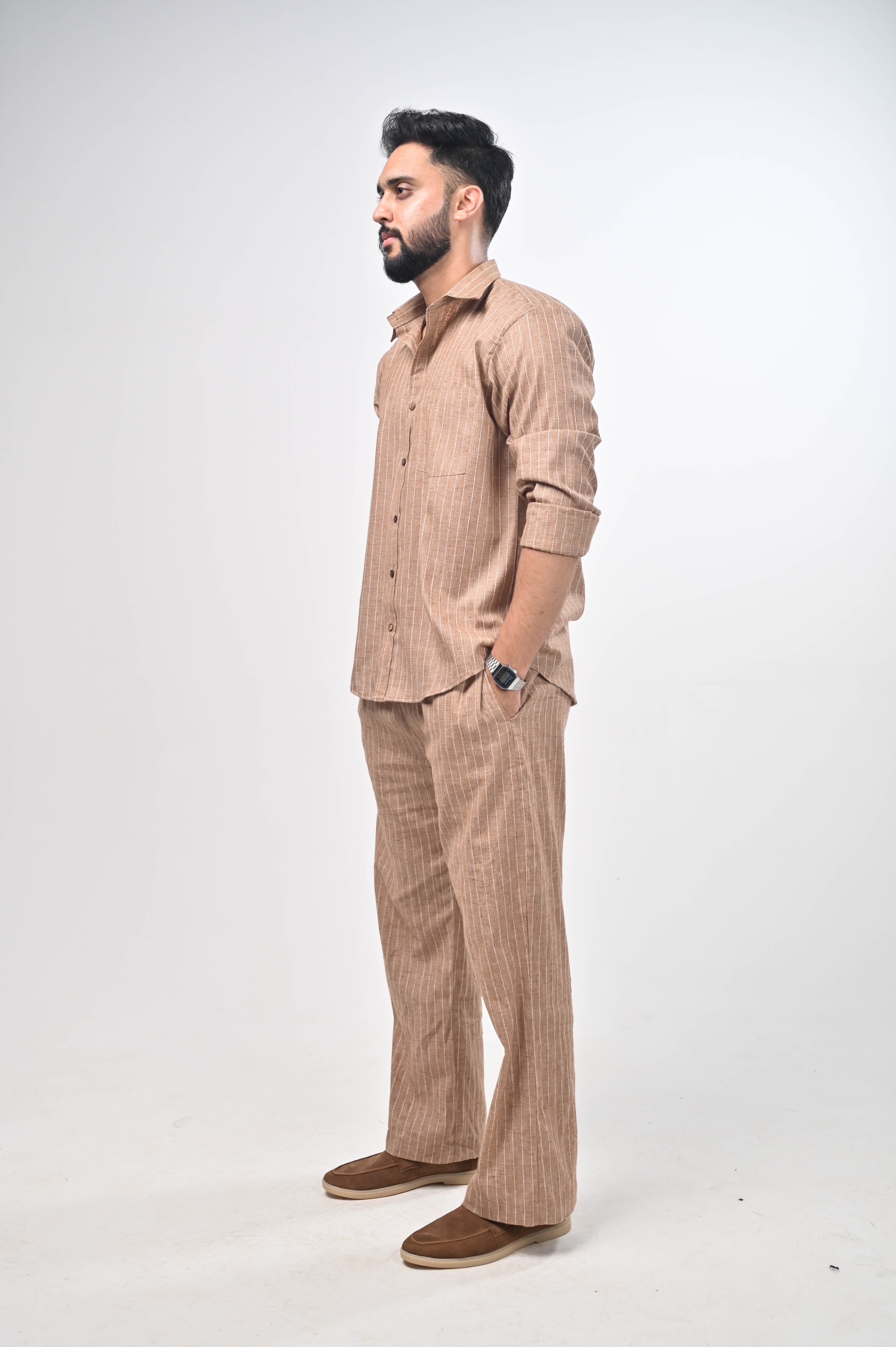 Māti Co-ord Set - Pinstripe Cotton Linen (Unisex)