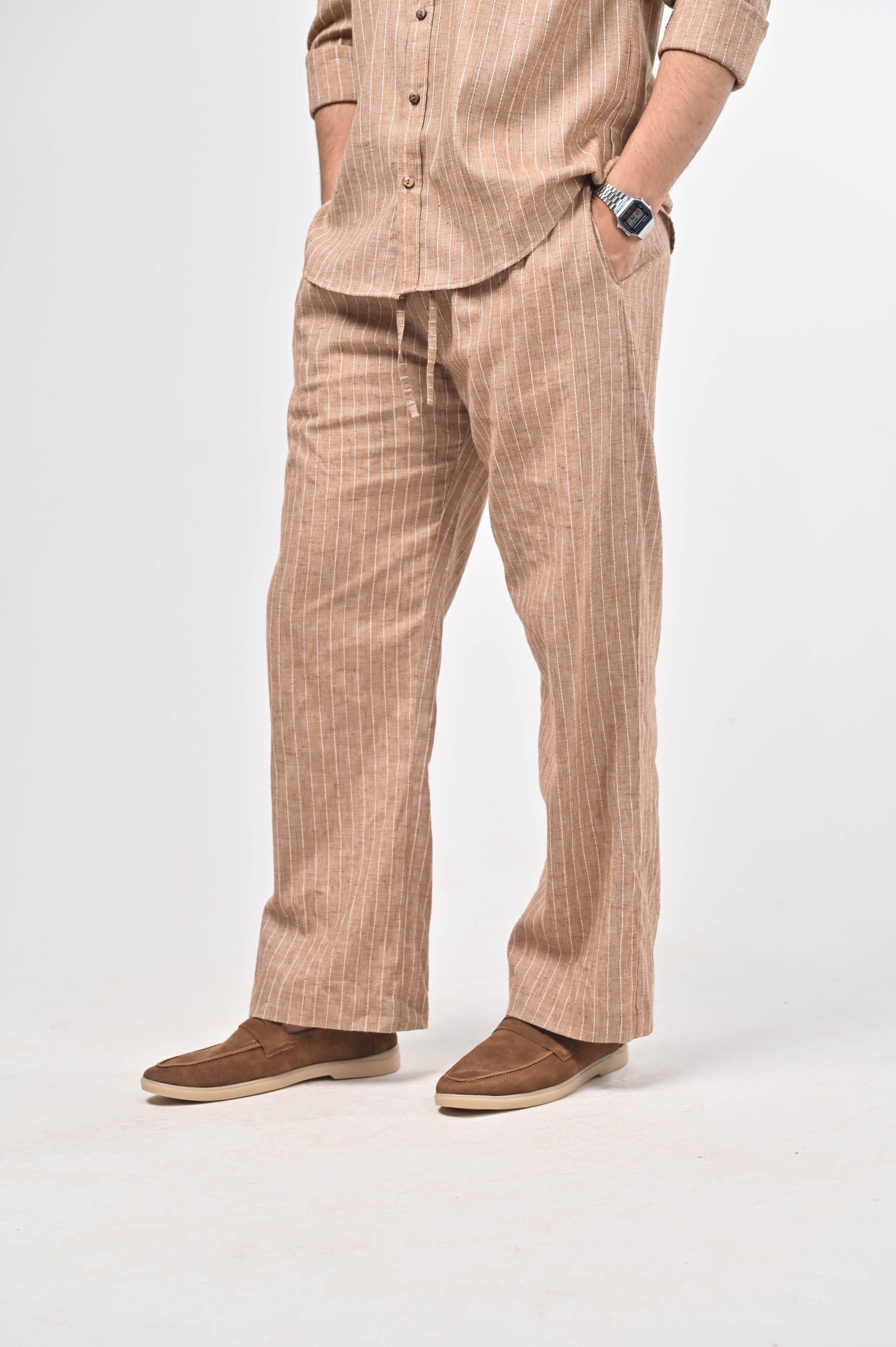 Māti Co-ord Set - Pinstripe Cotton Linen (Unisex)