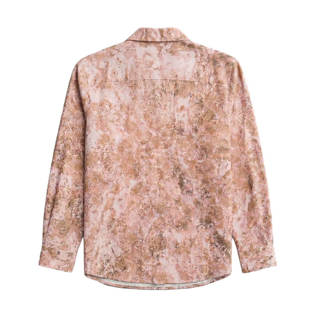 Vivaan Overshirt - Earthy Terracotta Marble Print Cotton-Linen Blend Back View | Rarree