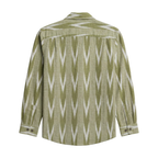 Kusha Ikat Full Sleeve Shirt - Olive Green Ikat Weave Pattern Detail | Rarree