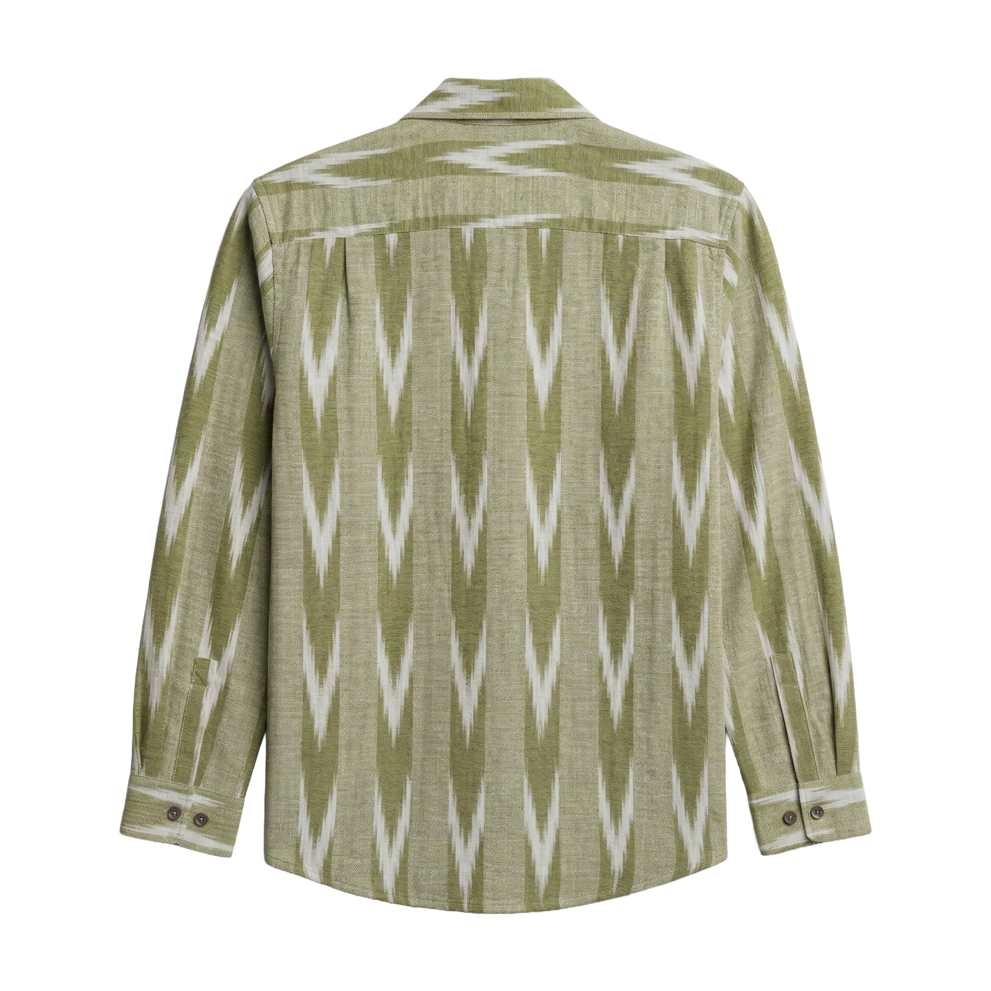 Kusha Ikat Full Sleeve Shirt - Olive Green Ikat Weave Pattern Detail | Rarree