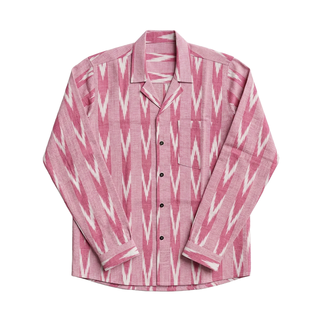 Tarang Ikat Full Sleeve Shirt - Handwoven Cuban Collar Front View | Rarree Dastak SS26