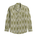 Kusha Ikat Full Sleeve Shirt - Handloom Olive Green Cuban Collar Front View | Rarree