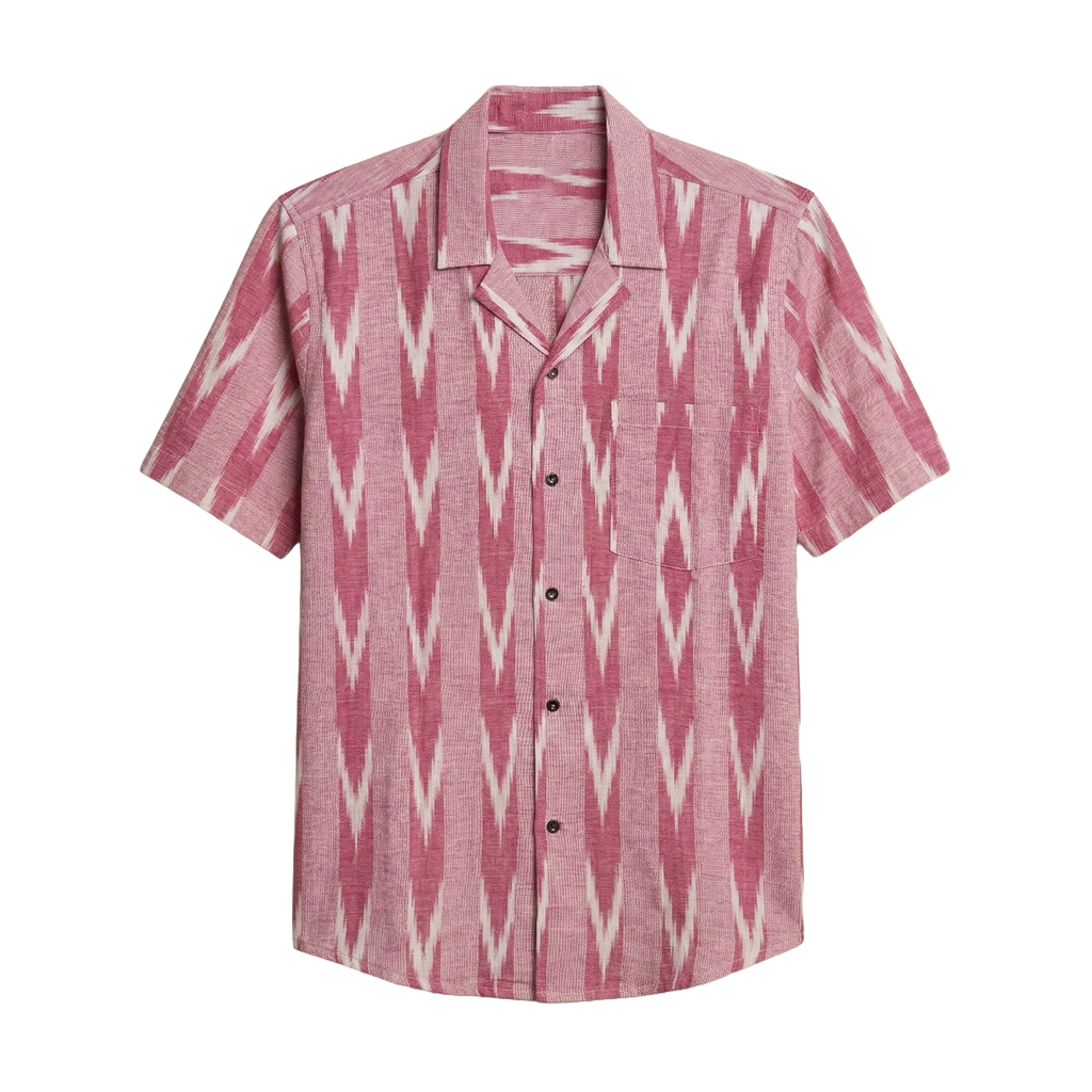 Tarang Ikat Half Sleeve Shirt - Handwoven Cuban Collar Front View | Rarree Dastak SS26