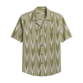 Kusha Ikat Half Sleeve Shirt - Handloom Olive Green Cuban Collar Front View | Rarree